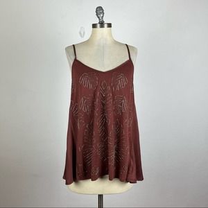 Anthropologie Orange Beaded Leaf Tank Top